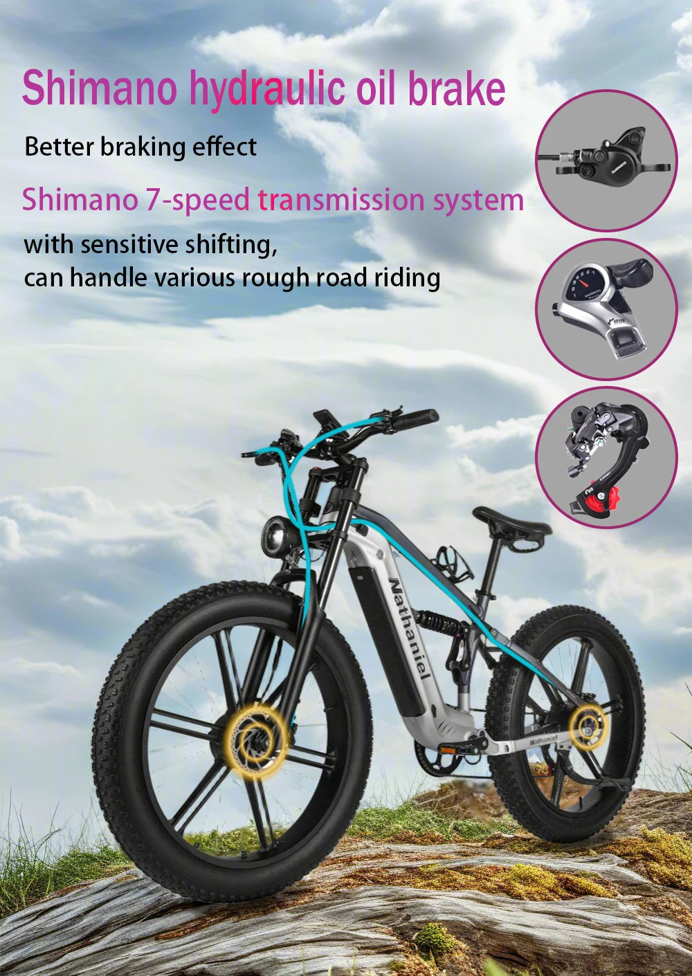 Nathaniel 2000W E-Bike SYR09 Dual Drive 26x4.0 Fat Tire 48V20AH Battery E-Mountain Bike Outdoor Sports All-Terrain Electric Bike