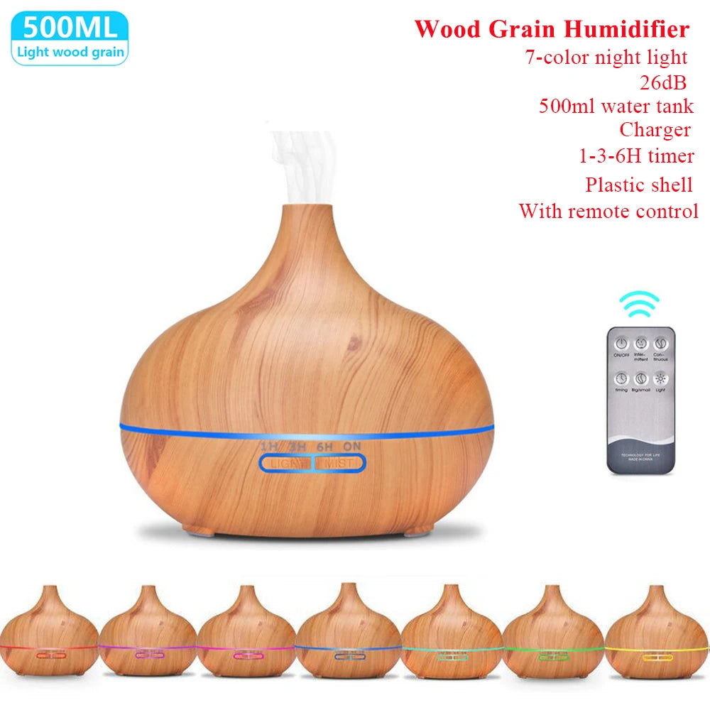 Aroma Diffuser Essential Oil Diffusor Air Humidifier Ultrasonic Remote Control 7 Color LED Lamp Mist Maker For Home 300ml 500ml