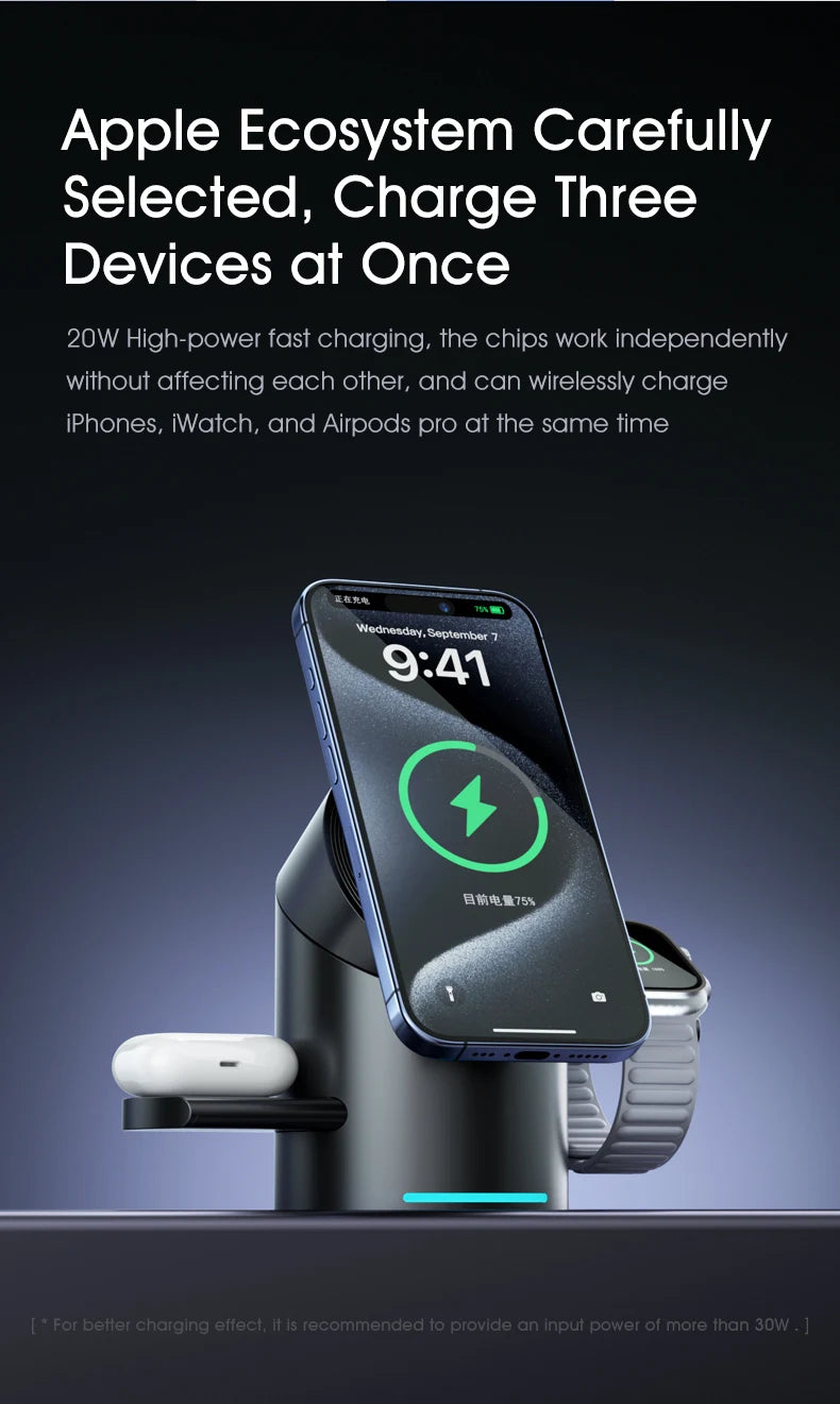 New Truly Qi2 3 In 1 Magnetic Touch Button Wireless Charger For Android iPhone iWatch Airpods Magsafe Fast Charging Dock Station