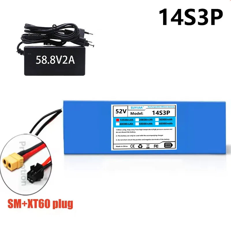 Electric Scooter Lithium Battery 14S3P 52V 10.5Ah 18650 Battery Built-in BMS for 0-1000W Electric Motorcycle Scooter Battery