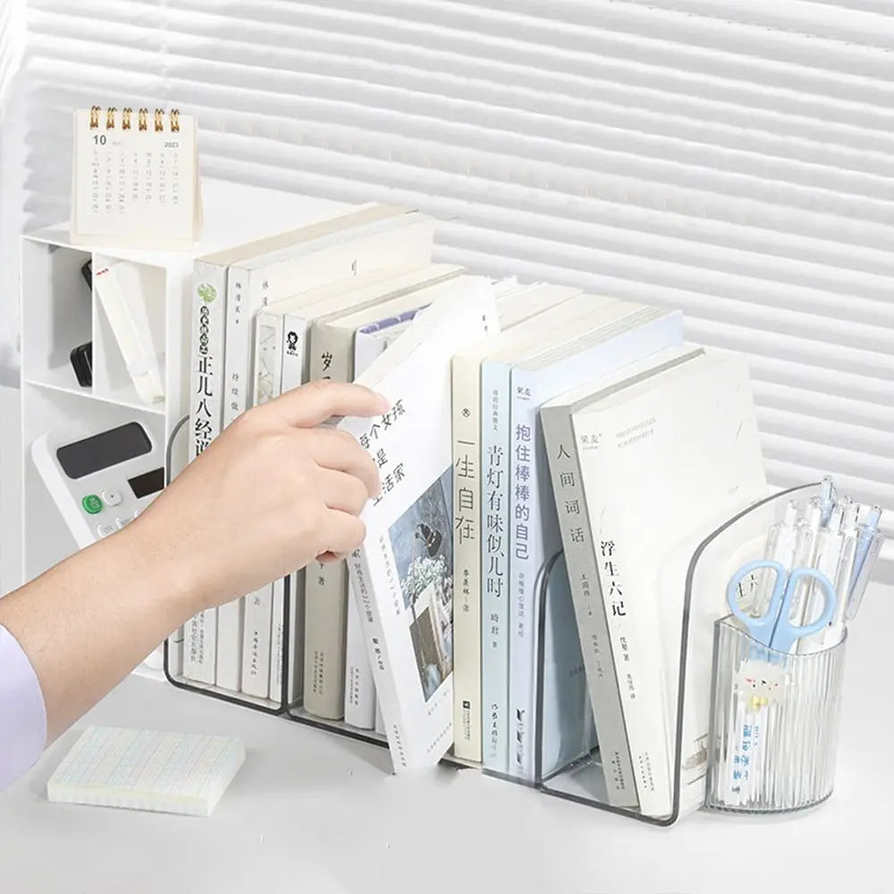 Desktop Organizer Save Space Handle Bookends Transparent Durable Divider Book Stand Simple Display Desk Storage Rack Minimalism