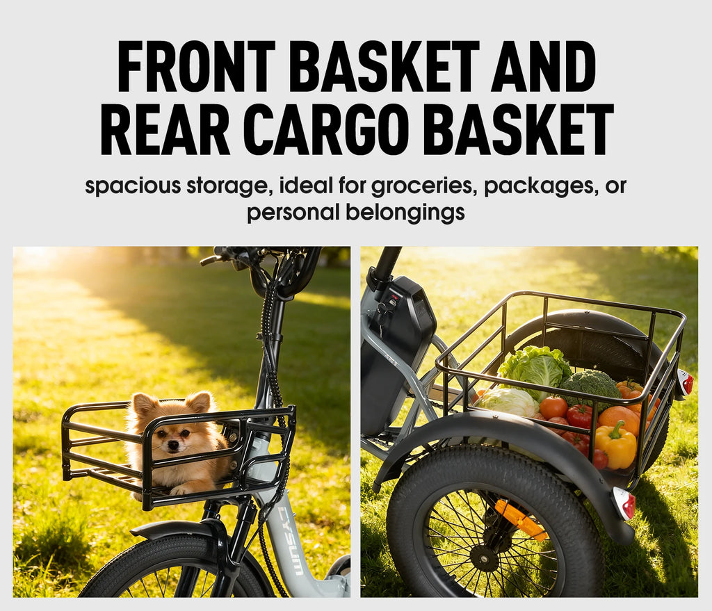 Electric Tricycle 750W Motor 48V 20AH Remover lithium Battery Foldable 3 Wheel Electric Bike 16 Inch Fat Tire 100km Ebike