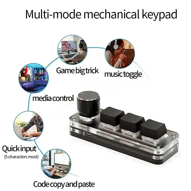 Mini Macro Mechanical Keyboard with 3 Keys 1 Knob USB RGB Gaming Custom Programming Switch Portable Keypad for PC Game Photoshop