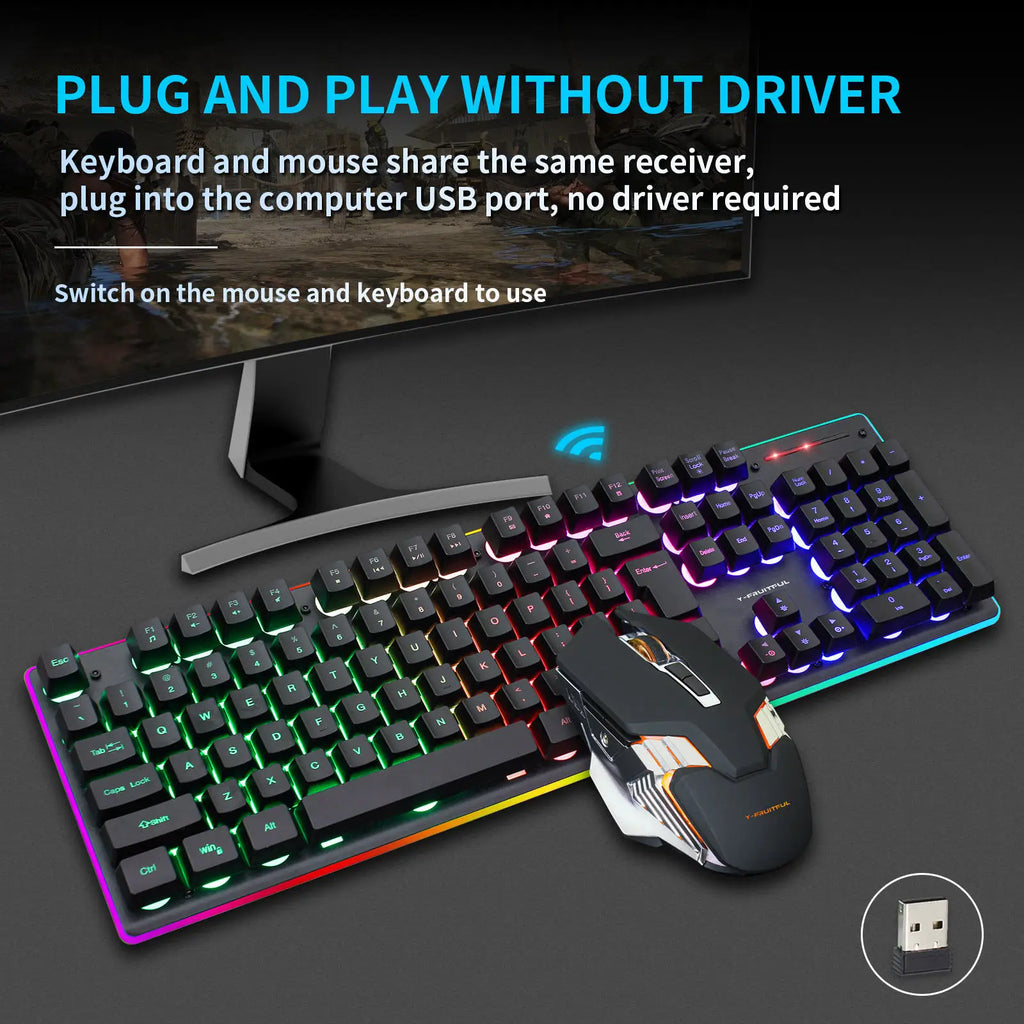 104 Keys RGB Computer Ergonomic Gamer Keyboard Mouse Wireless USB Rechargeable Gaming Mechanical Keyboard And Mouse Set Combos