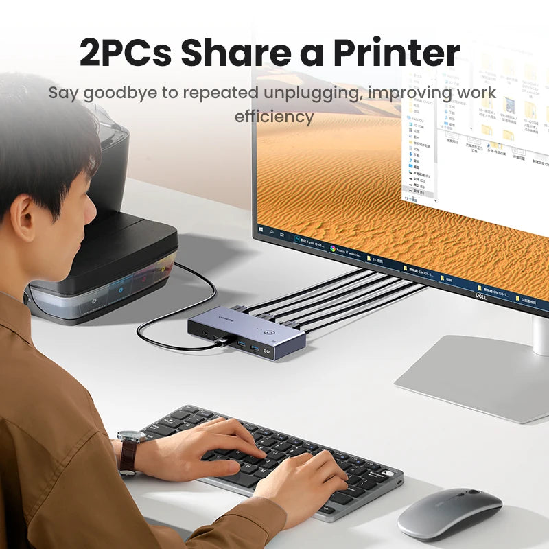 UGREEN DisplayPort 1.4 Switch 8K 60Hz DP Switch 2 PCs Sharing Monitor Keyboard Mouse Printer for Office Gaming