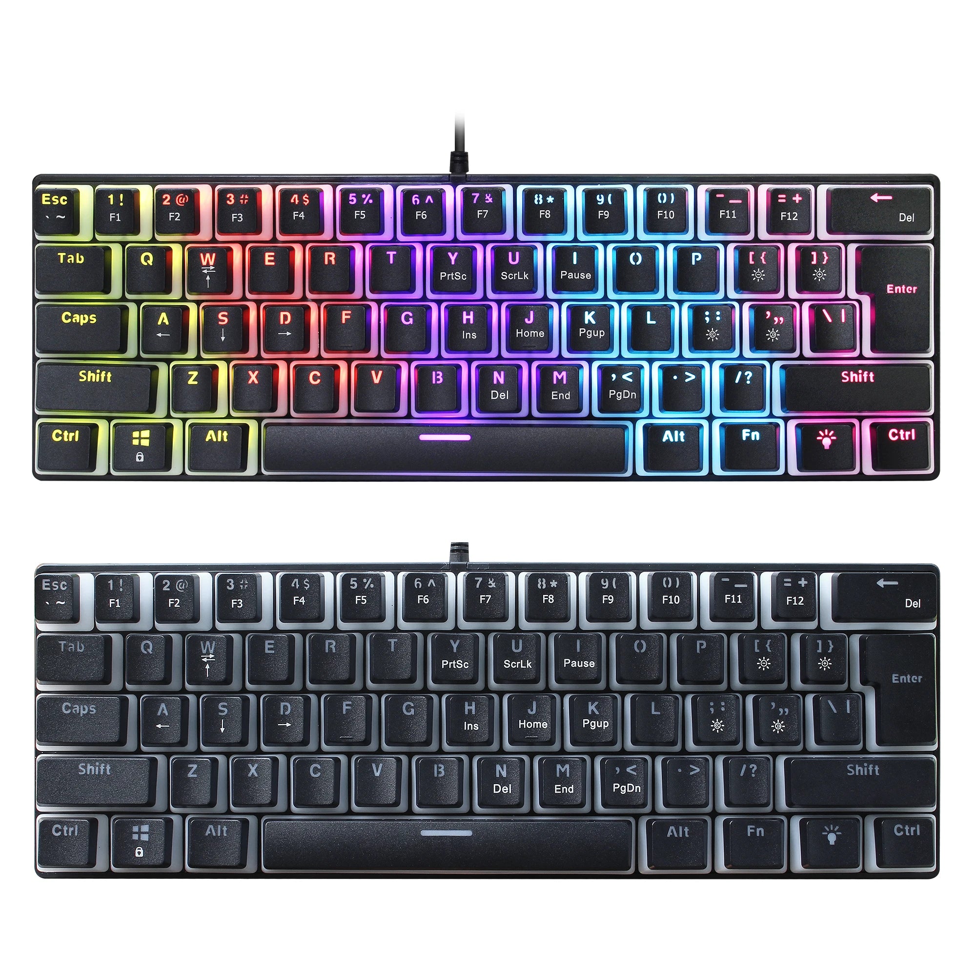 61 Keys Wired Mechanical Keyboard Blue Switch Two-color Injection Pudding Key Cap RGB Backlight For Game Office Home