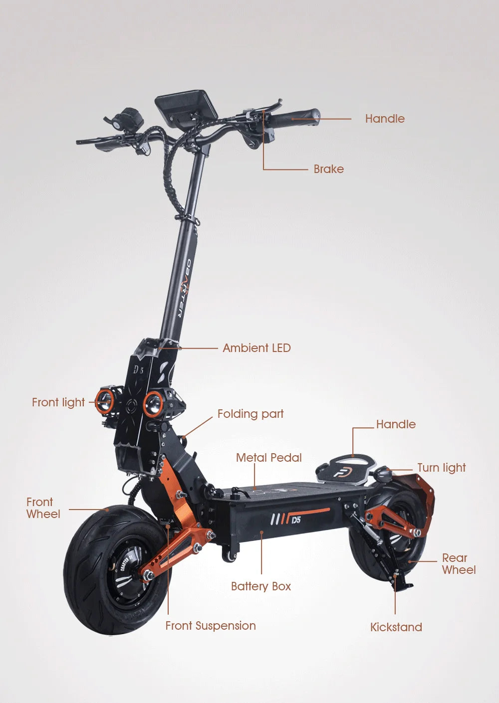 D5 scooter with Removable Battery Fast Speed 70kmh Obarter Electric Scooter Long Range 12 inch Tire 48V 5000W Scooter