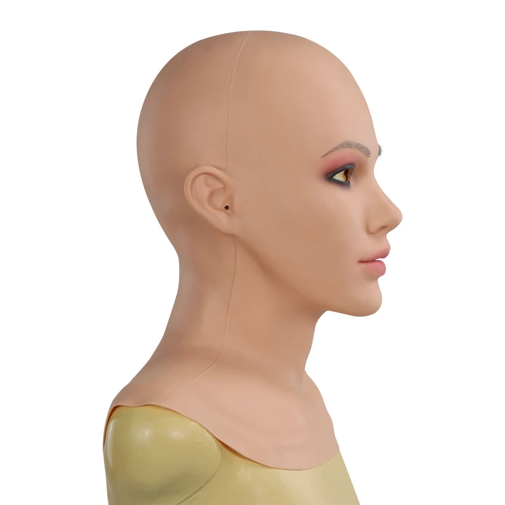 Realistic Female Mask With Neck Crossdresser Silicone Face Mask Headwear Crossdresser Costumes Drag Queen Male to Female