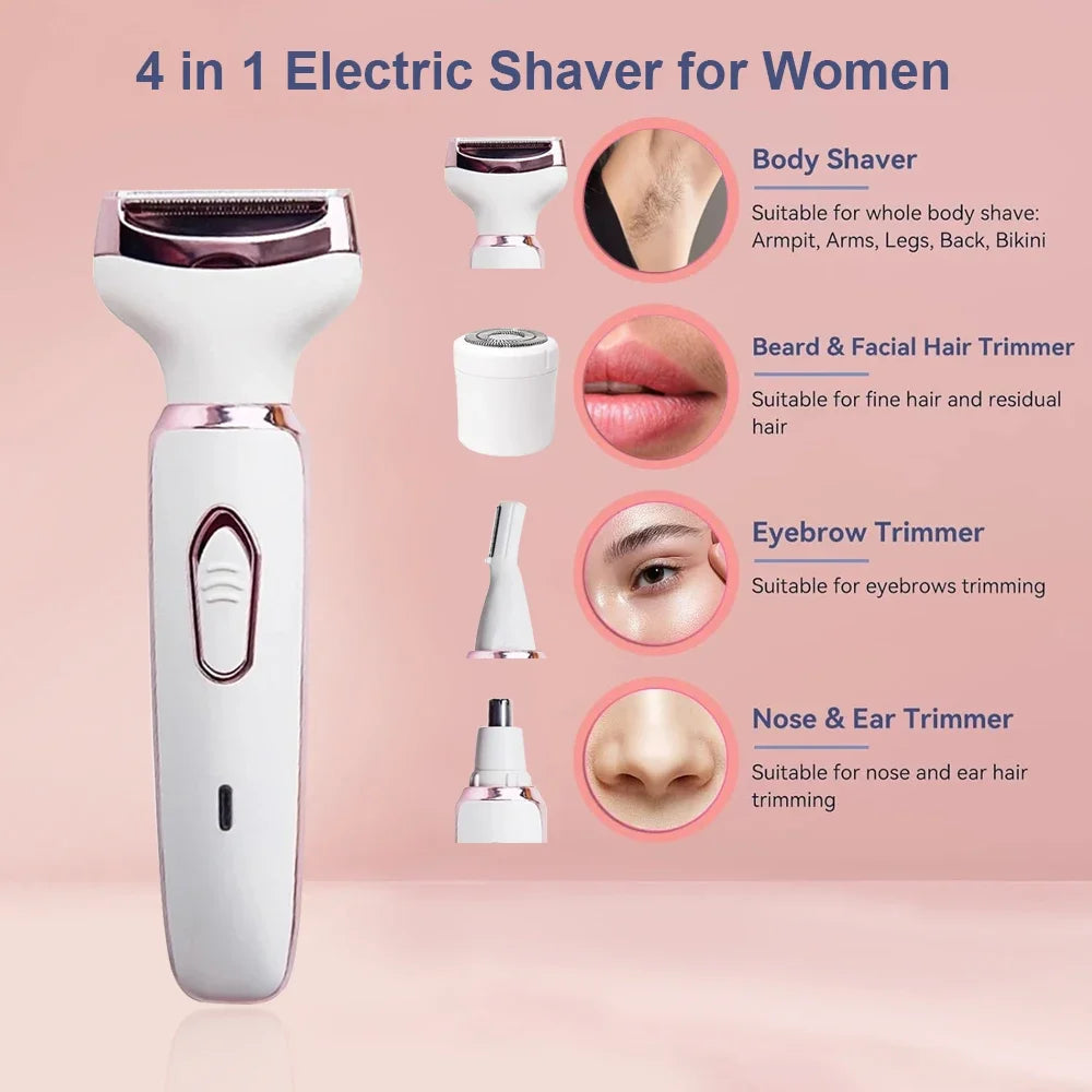 Electric Shaver For Woman Body Hair Removal Epilator Painless Cordless Trimmer Women Face Leg Bikini Razor 4 in 1 Hair Remover