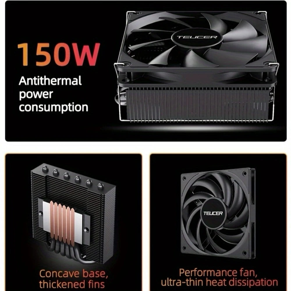 TEUCER 4.5cm Low Profile CPU Air Cooler High Performance 6 Heat Pipes for Intel LGA 1700 115X/AM4 AM5 ITX Gaming CPU Radiator