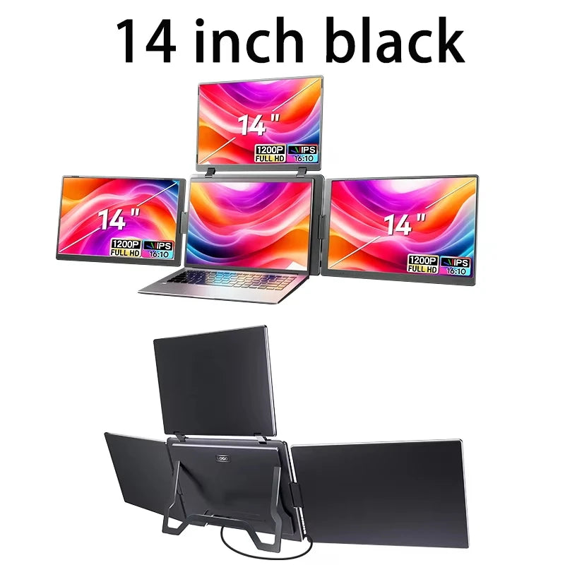 Triple Screen LCD Monitor for Laptop Portable FHD Display Secondary Notebook Monitor with Single Cable Sub Screen 14 inch