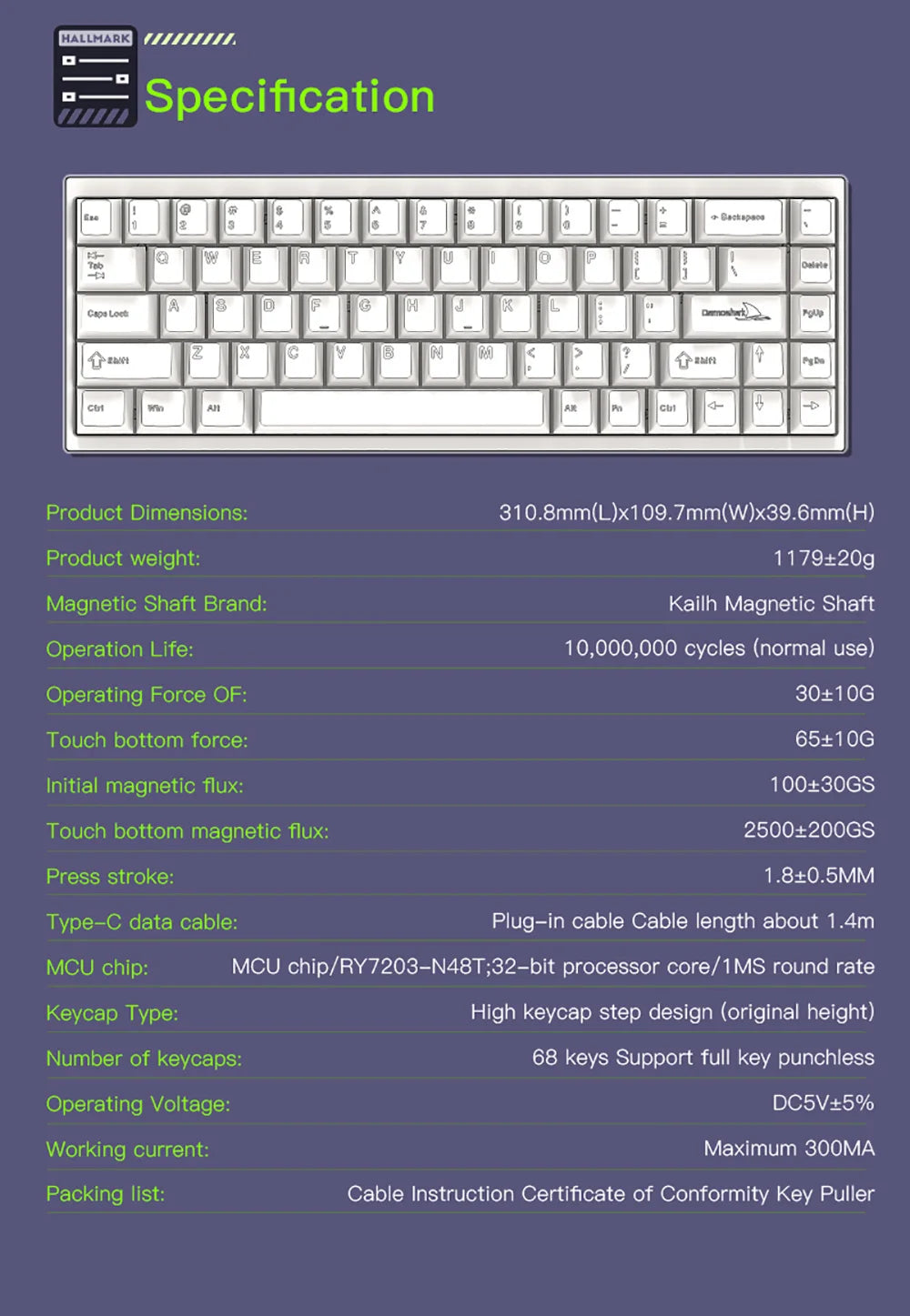 Darmoshark KT68 Pro Gaming Mechanical Keyboard Wired Hot Swap 68 Keys Aluminum Alloy Customized Magnetic Axis Kailh Switch