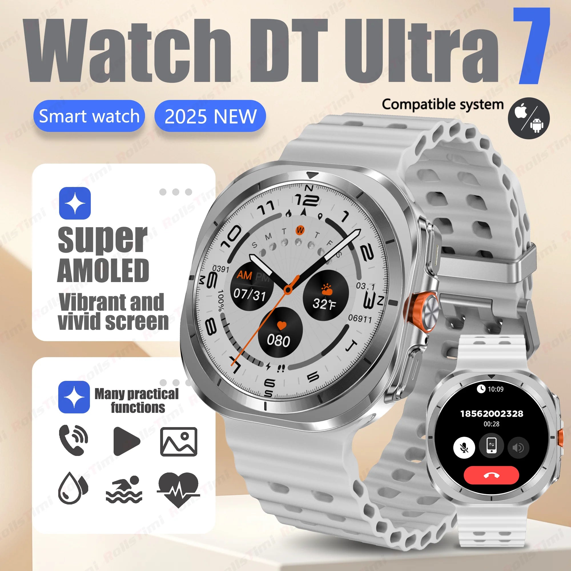 Smart Watch 7Ultra for Men ChatGPT Compass NFC 360*360 AMOLED Screen Heart Rate Monitor Bluetooth Call IP68 Waterproof Smartwat