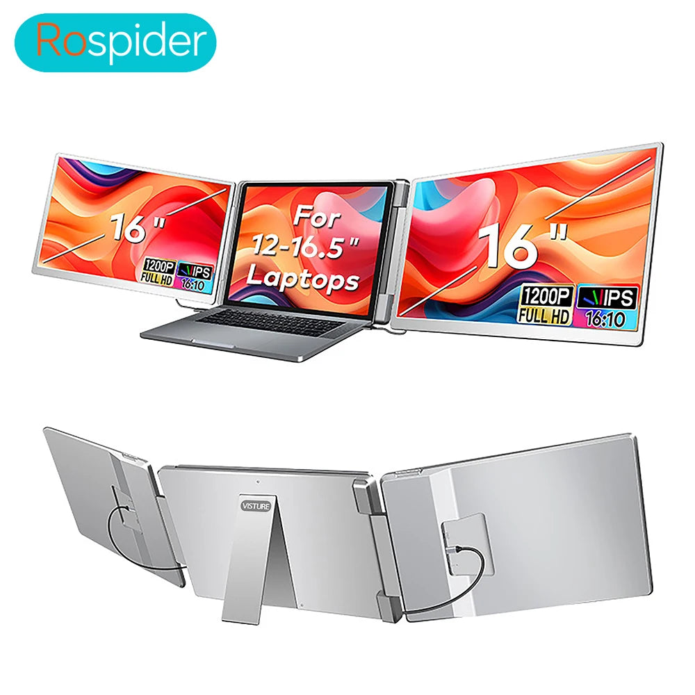16" FHD IPS Gaming Series Portable LCD Backlit Monitor High-Definition Dual Triple Screen Extender for Productivity Visture