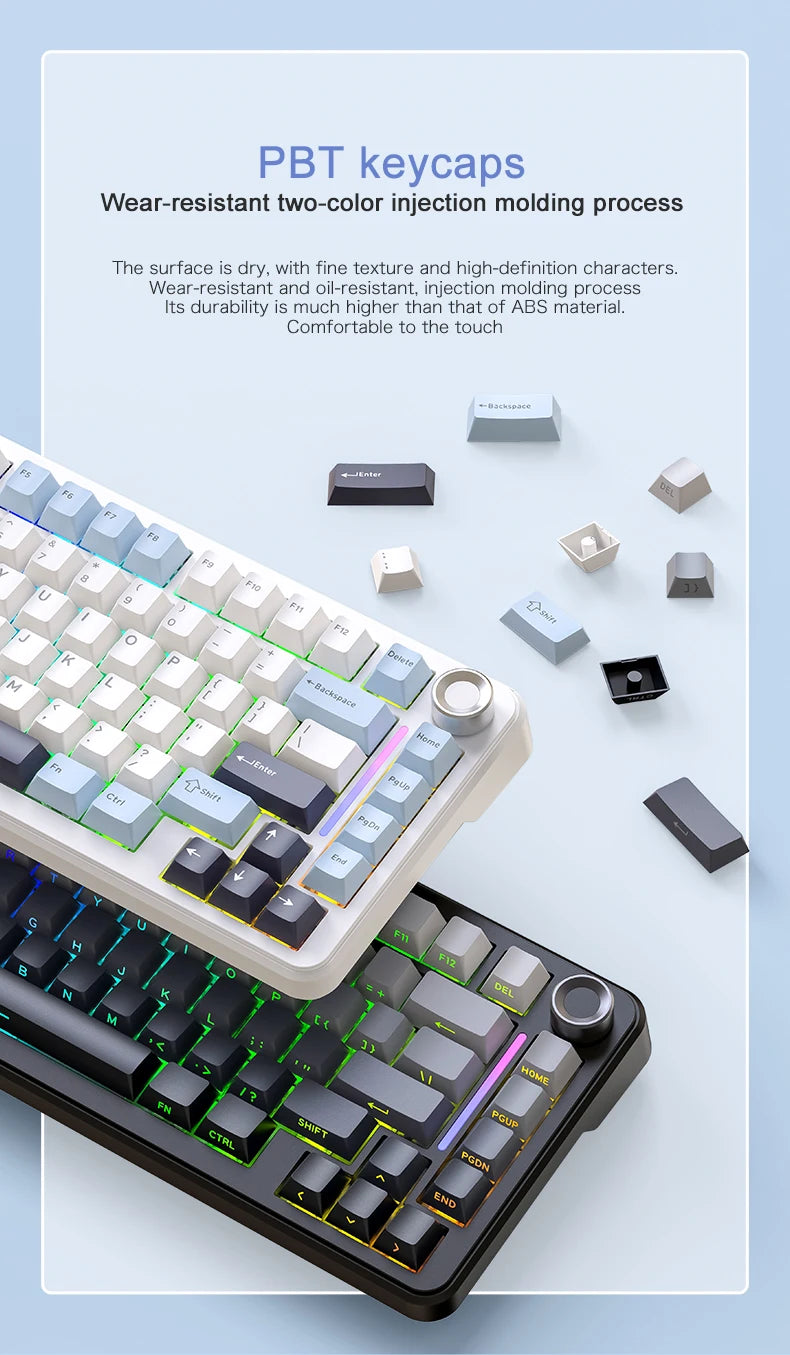 F75 Gaming Mechanical Keyboard, 2.4G Wireless/Bluetooth/Wired ,RGB Customized, Gasket Structure,Windows/Macos/Linux