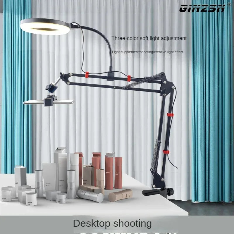Desktop live fill light multi-functional beauty photography selfie food makeup telescopic tilt camera phone stand