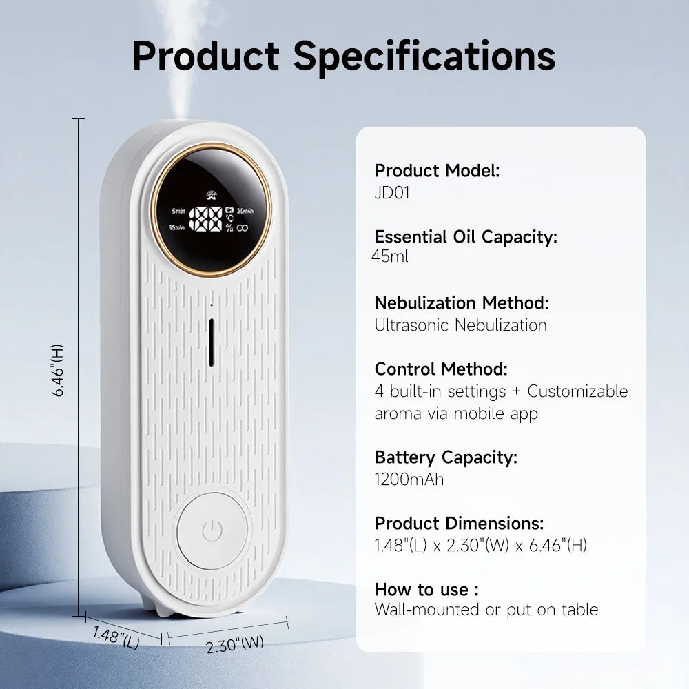 Quiet Ultrasonic Aroma Diffuser, Essential Oil Diffuser with Timer & APP Control, Small USB Diffuser for Home, Office, Bedroom