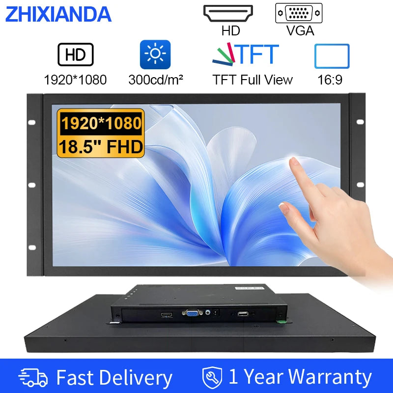 18.5 Inch 1920*1080 Industrial Touch Monitor HDMI VGA USB LCD Display VESA Wall Mount Open Frame Embedded Monitor For Equipment