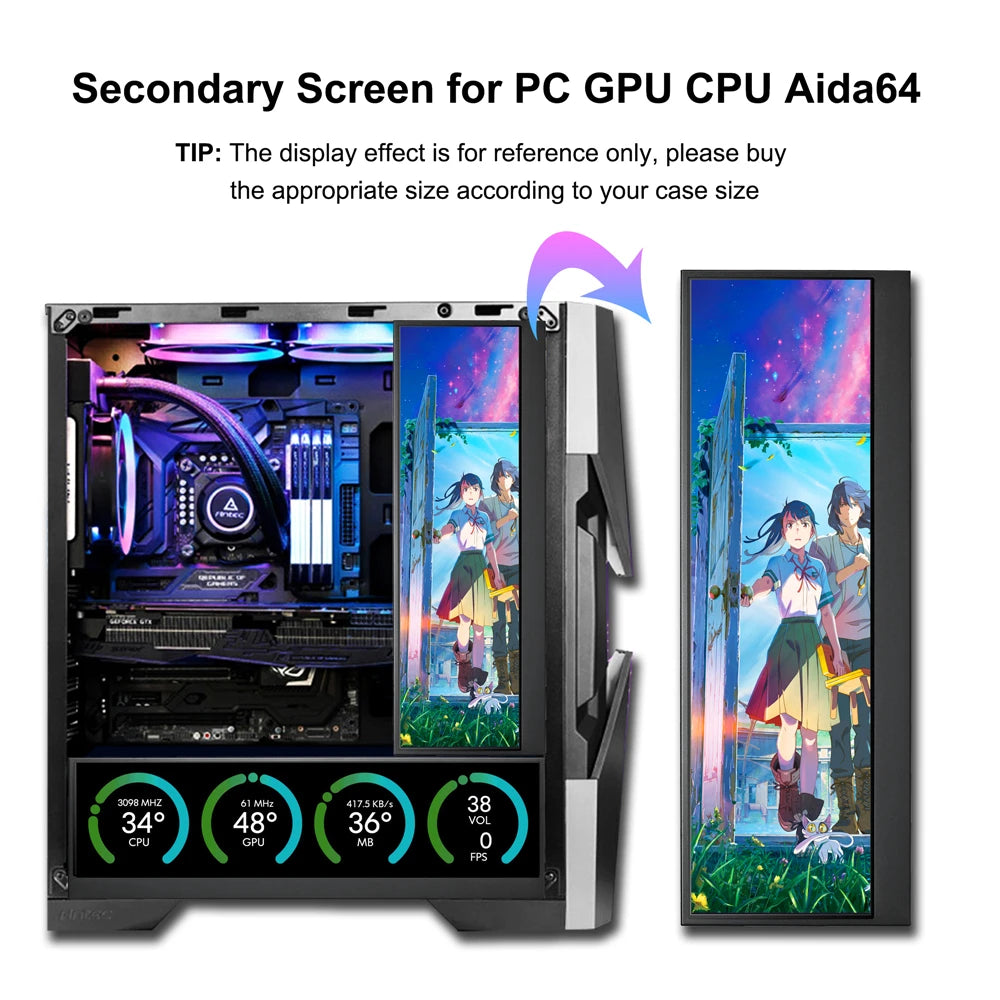 Wisecoco 14" 4K 3840 x 1100 Touch Screen Monitor IPS Secondary Bar Display HDMI for PC Laptop Phone Aida64 CPU GPU Monitoring