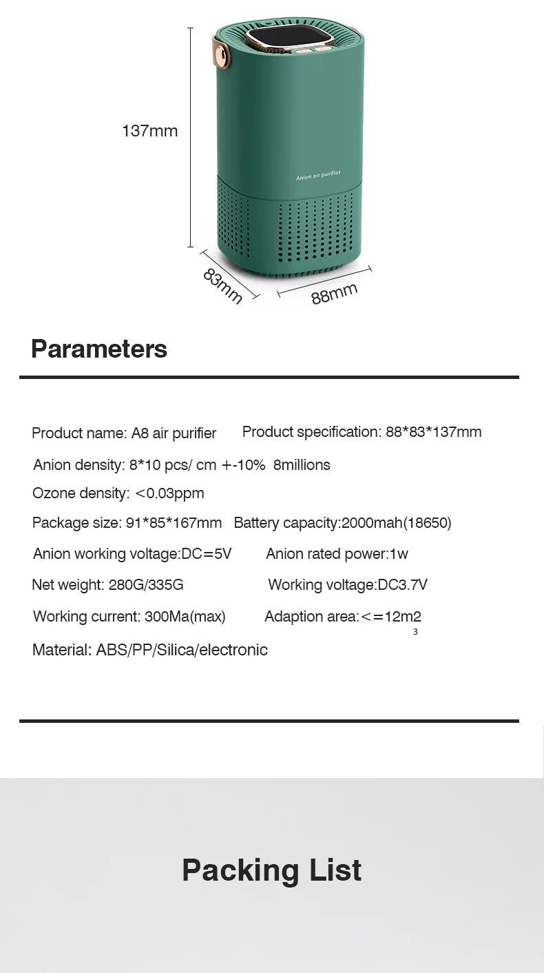 A8 Air Purifier for Home