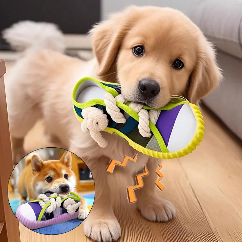 Dog Toys Shoes Pet Cotton Rope Slippers Sound Making Toys Teeth Cleaning Built-in BB Airbag Round Ball Bell Various