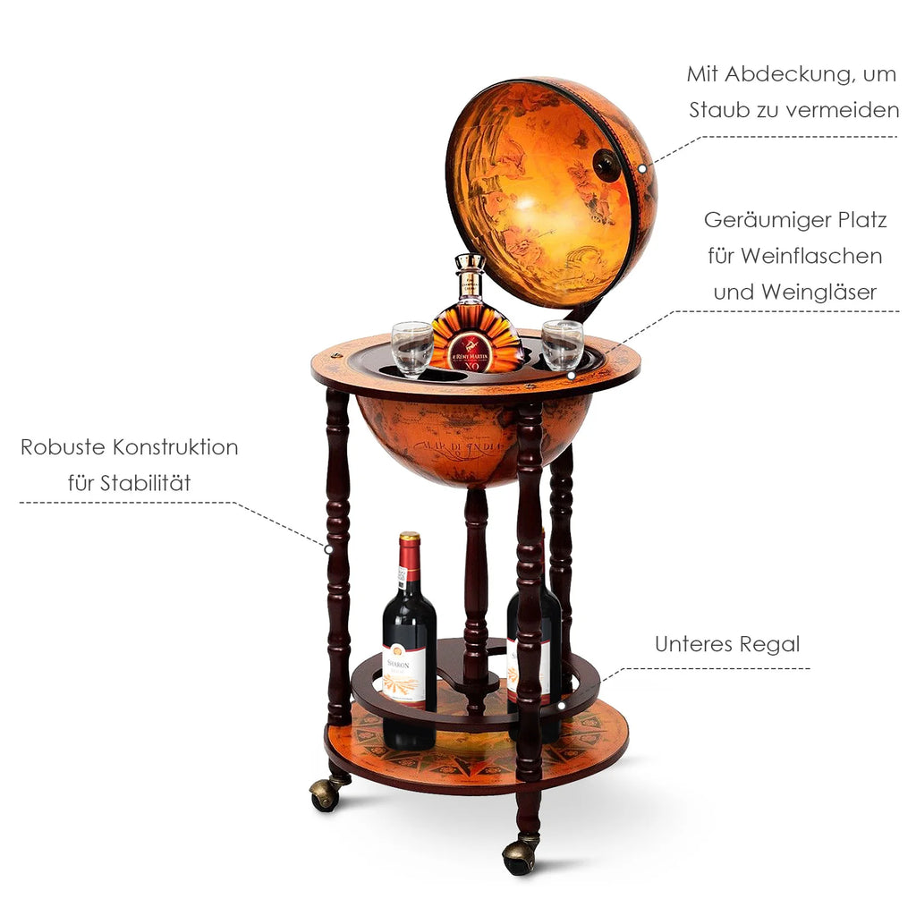 Globe Bar Bar Barcart Globe Bar Home Bar Minibar Mini Bar Wine Rack with Rolls Brown