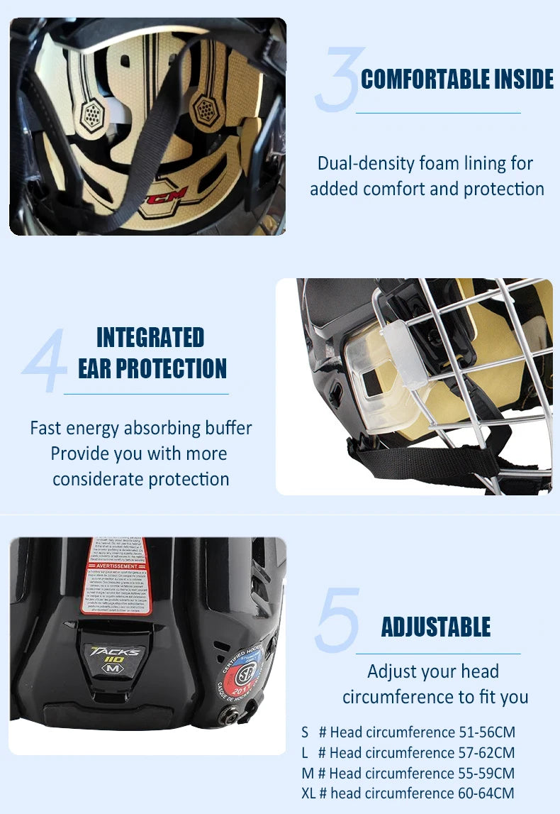 Hockey Helmet Tactical Sports Rugby Adjustable Ice Hockey Helmet with Cage Full/Face Mask Adult Equipment Face Head Protective