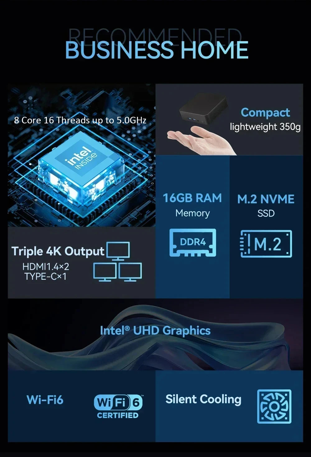 Portable Gamer Desktop Mini PC Intel Core i9 9900U 16G RAM 1TB SSD Windows 11 Wifi6 Mini Computer Business Office Desktop PC