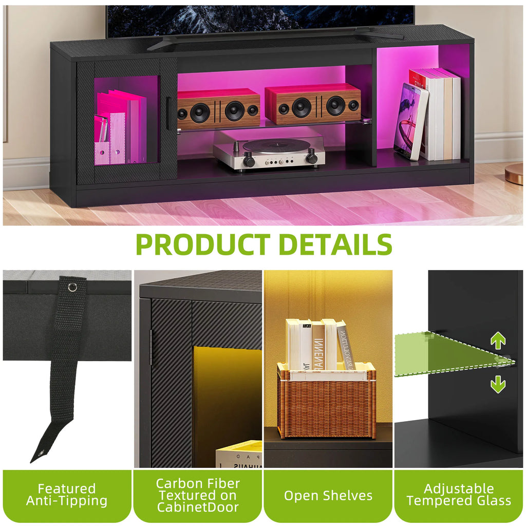 YITAHOME 65 Inch TV Stand - Modern Cabinet with Open Glass Shelves for Living Room, Gaming & Hallway