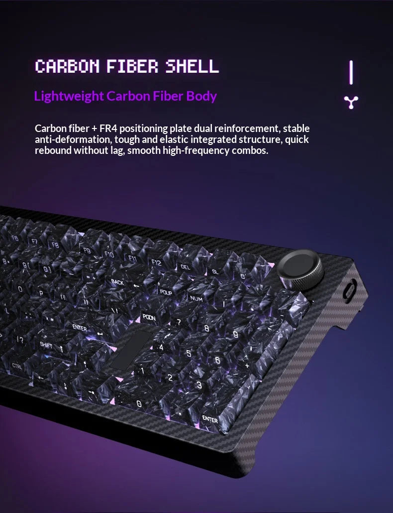 SKN Qinglong Mechanical Keyboard Gaming Custom Wireless Tri Mode Dual 8K Composite Carbon Fiber RGB Backlit Suspension Office