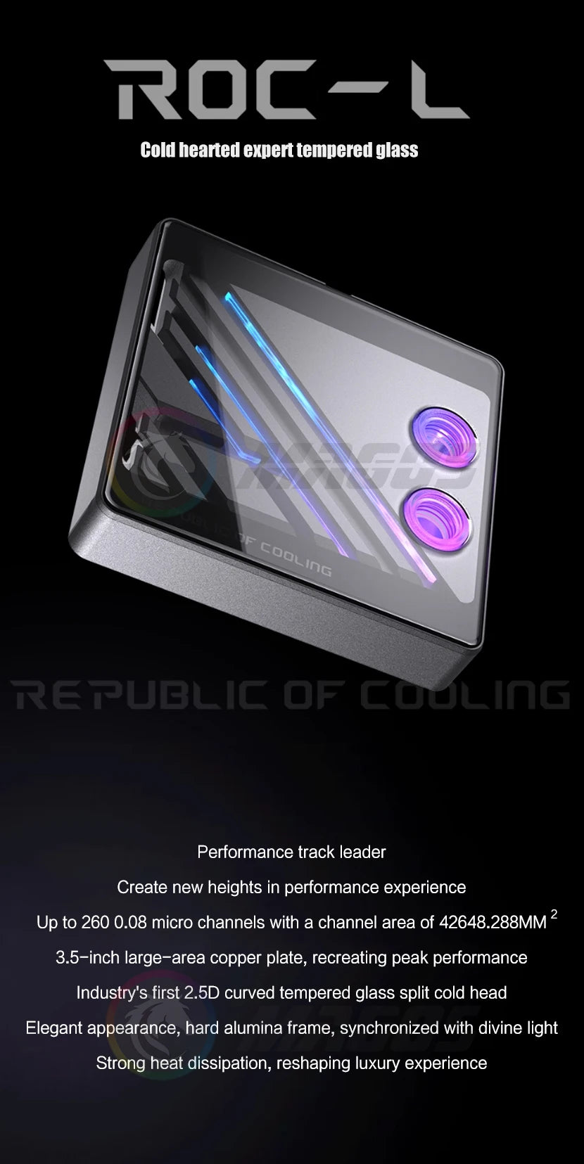 BOOO ROC-L Split Copper CPU Water Block 0.08mm Waterway, Metal Curved Tempered Glass For AMD AM4 AM5/Intel 1700-1800 , 5V ARGB