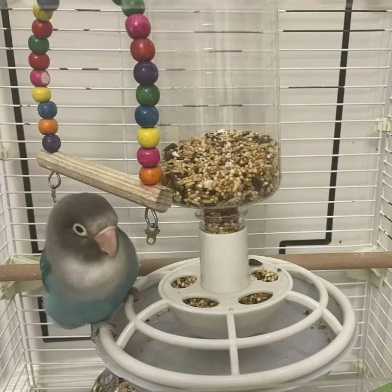 Automatic Bird Feeder with Anti-Scatter, Parrot Food Dispenser for Cage, Hanging Hook Auto-Feeding Container for Small Birds ﻿