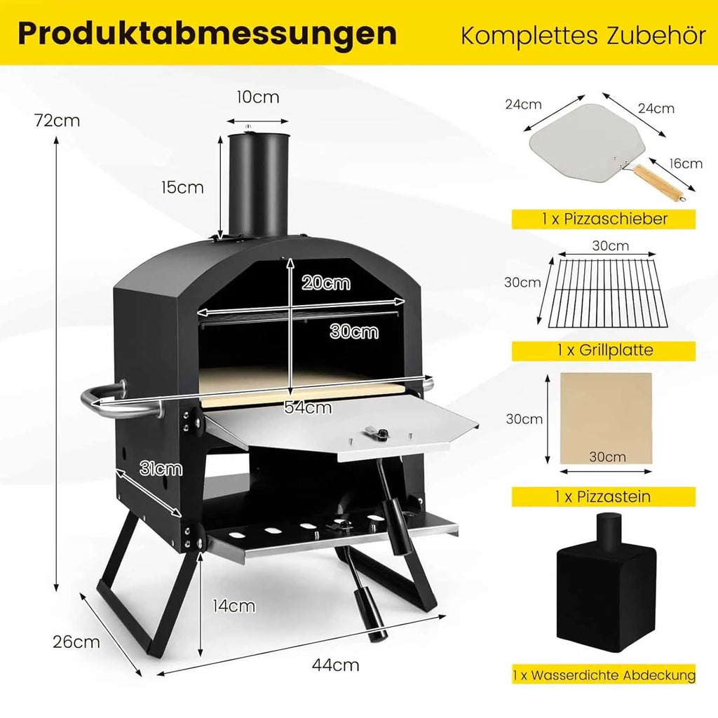 Outdoor Pizza Oven, 2-Layer Pizza Oven with Grill Grate, Pizza Stone, Pizza Shovel, Waterproof Cover, Heat Resistant Handles