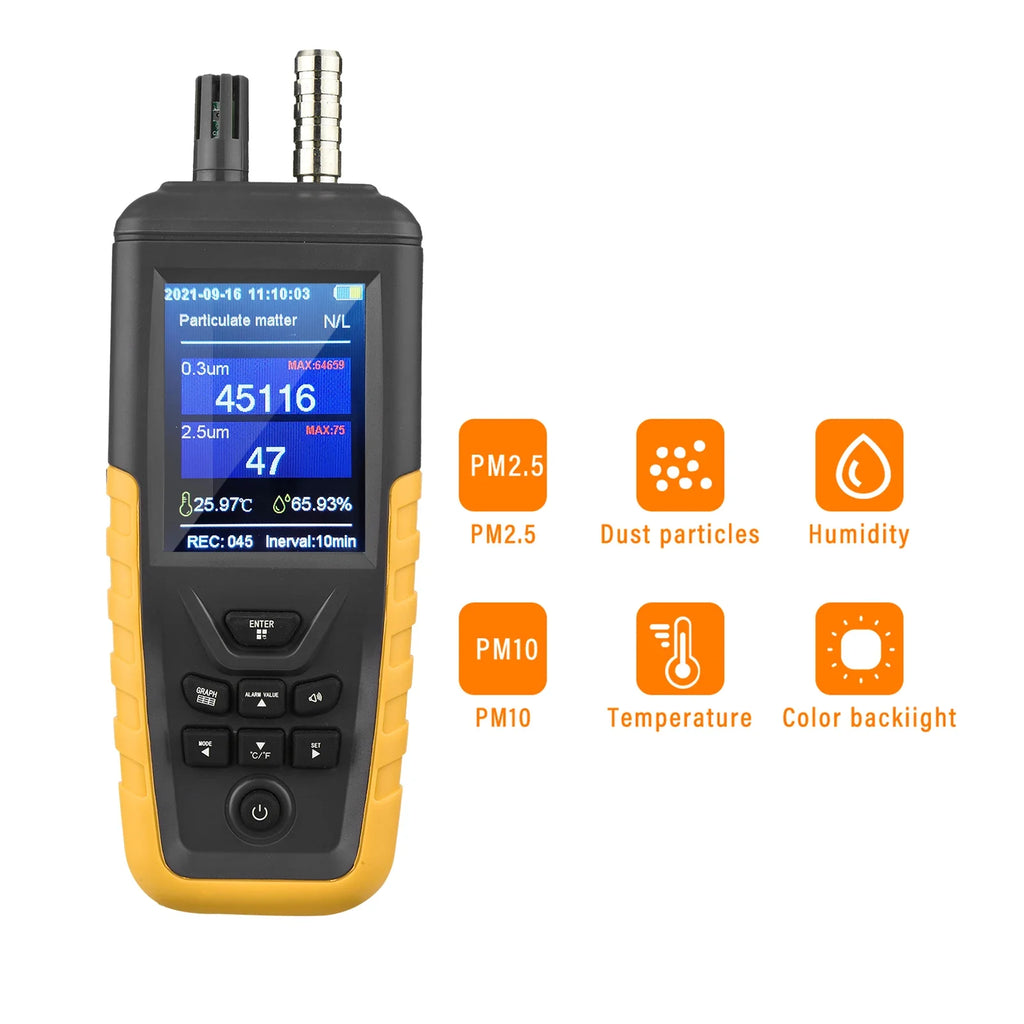 Dust Particle Counter Air Quality Monitor TC-8100 High Sensitivity 3-channel Pm0.3/2.5/10um Temperature and Humidity Monitor