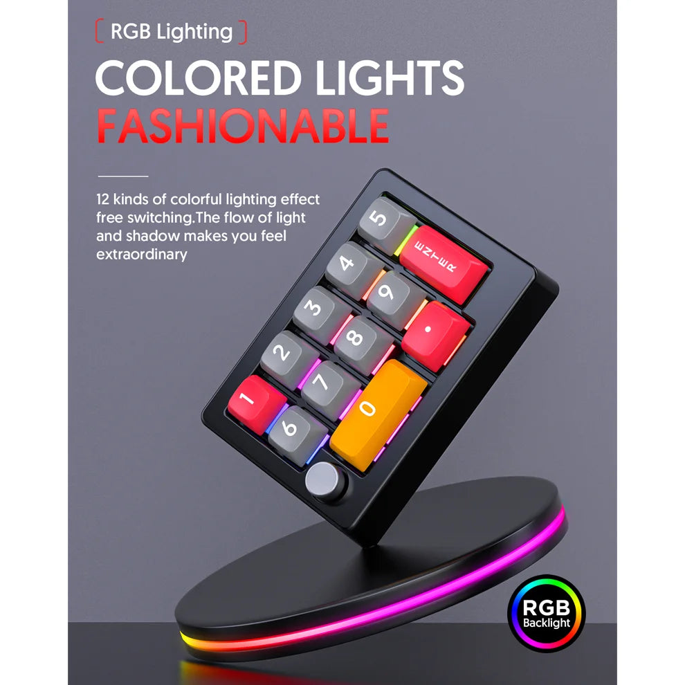 12Keys USB Wired Mechanical Gaming Keyboard, Programming KeyPad with Knobs, RGB LED Backlit KeyPad Macro Support One-Hande