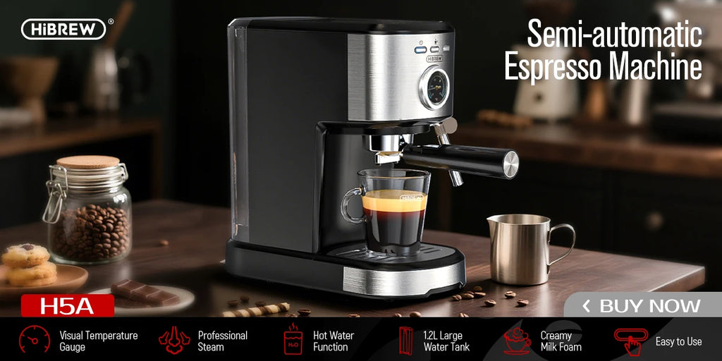 HiBREW Coffee Machine Cafetera 20 Bar Espresso inox Semi Automatic Expresso Cappuccino Hot Water Steam Temperature Display H5