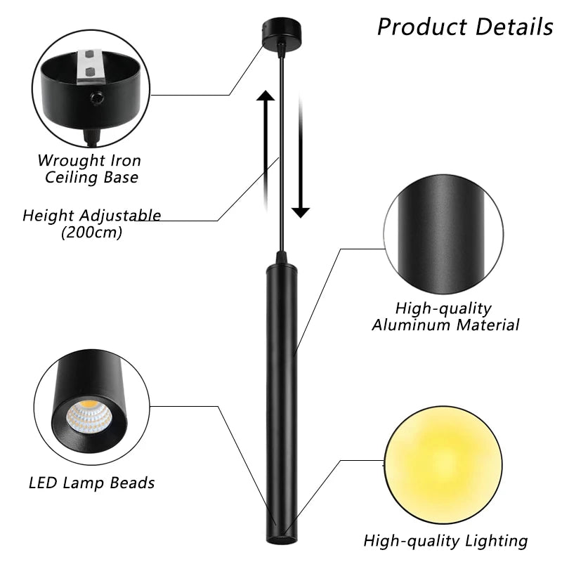 Modern Nordic Led Pendant Lamp Double head Pendant Light Dining Room 2m Hanging Lamp Pipe Decora Cylinder Pipe Line chandelier