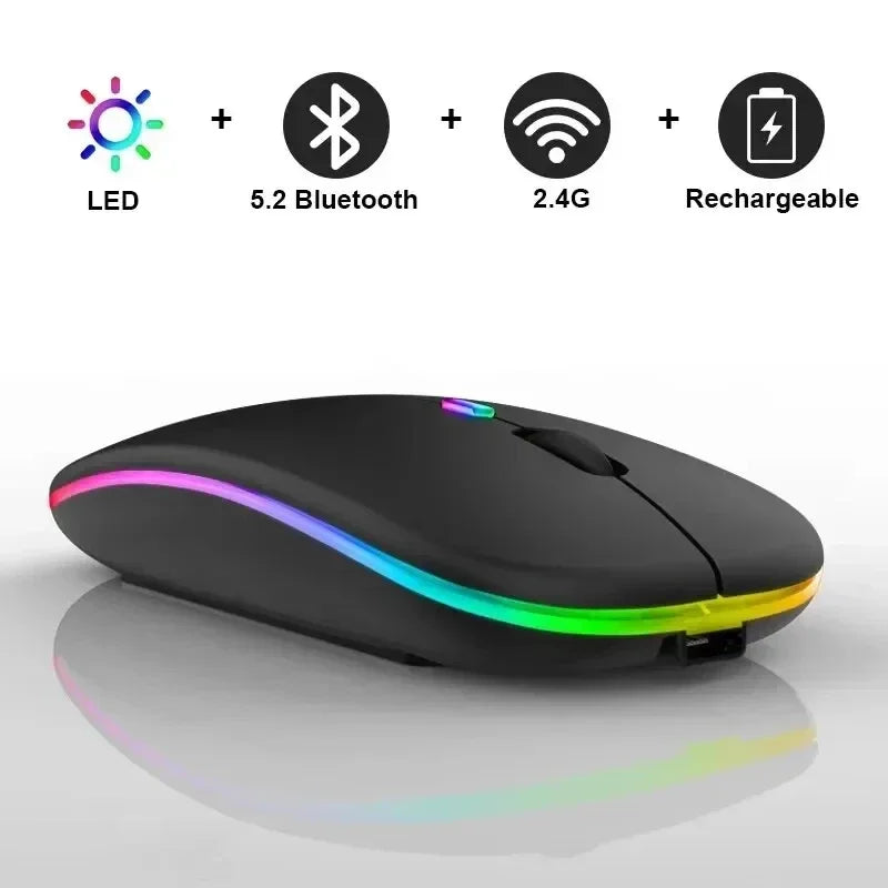 Rechargeable Wireless Mouse: Silent, LED Backlit, 2.4GHz Receiver + Bluetooth Dual Mode, Optical Mice for PC, Laptop & Computer