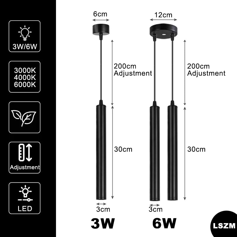 Modern Nordic Led Pendant Lamp Double head Pendant Light Dining Room 2m Hanging Lamp Pipe Decora Cylinder Pipe Line chandelier