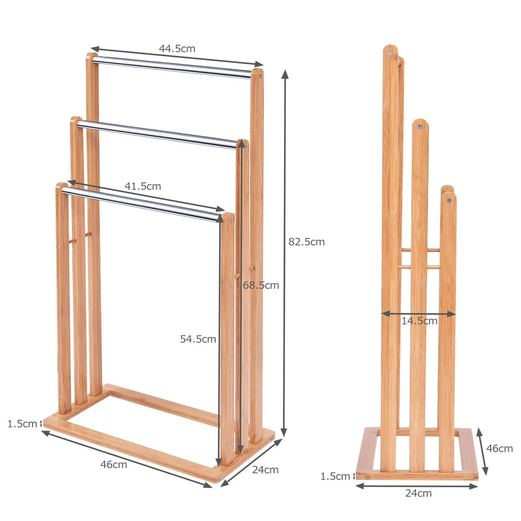 Towel Holder standing 3 stainless steel pole towel stand bamboo stand towel holder bathroom organizer