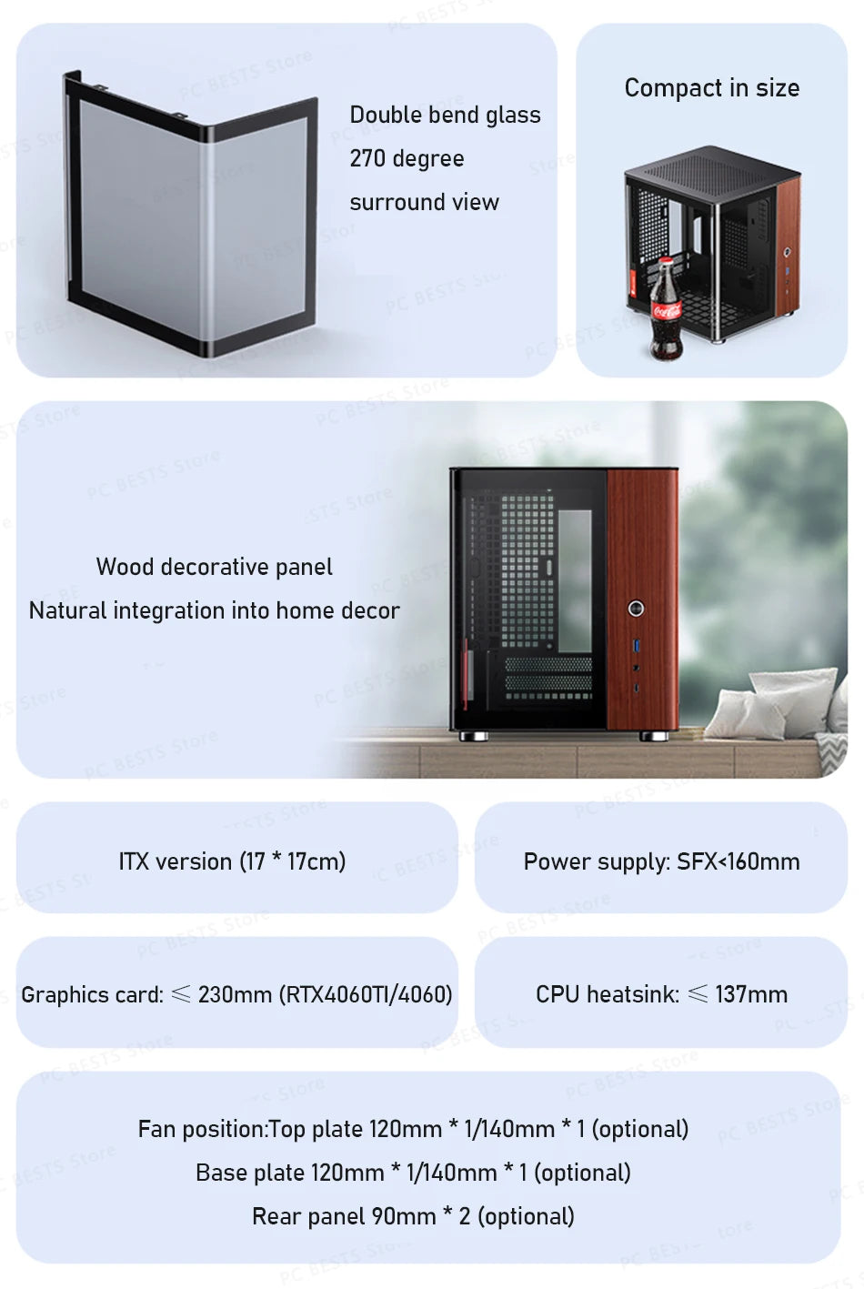 Jonsbo TK-0 ITX Sea View Room Case Separated Cabinet Dual-Curved Glass Aluminum Solid Walnut Wood Compact Desktop Chassis
