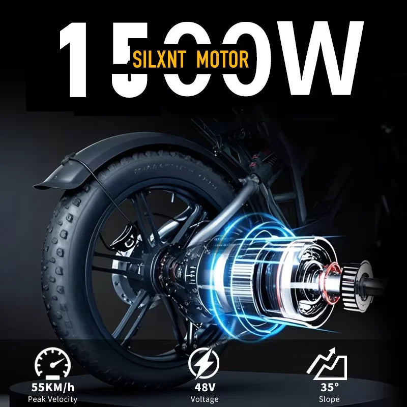Electric Bike 48V60Ah 1500W 20 Inch Fat Tire Ebike for Adults Mountain Off-Road Dual Batteries Electric Bicycle free of duty