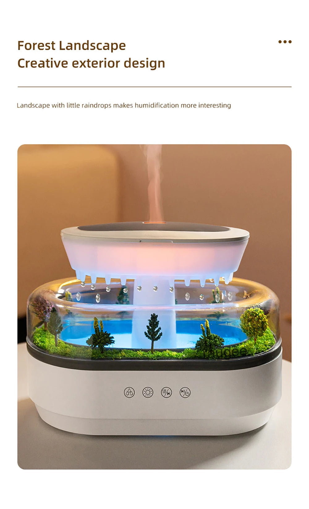 Humidifier Essential Oils Diffuser Raindrop Music Humidifier Home Fragrance Aromatherapy Diffuser Colorful Light Air Humidifier