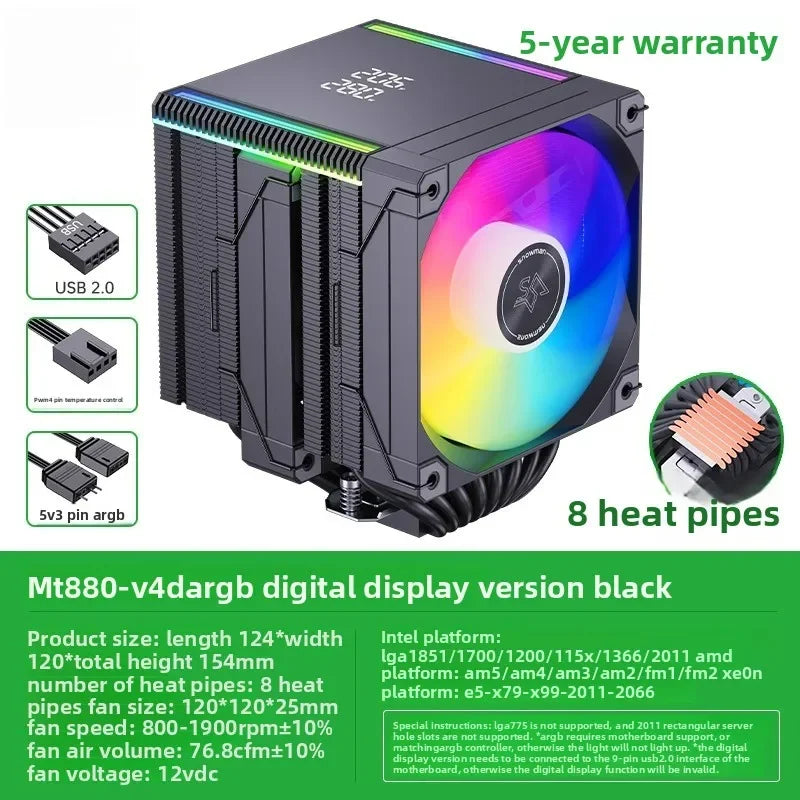 Universal CPU Air Cooler, 8 Heat Pipes Dual Tower Heatsink with Digital Display, Compatible with LGA1700/1851/AM5 Sockets