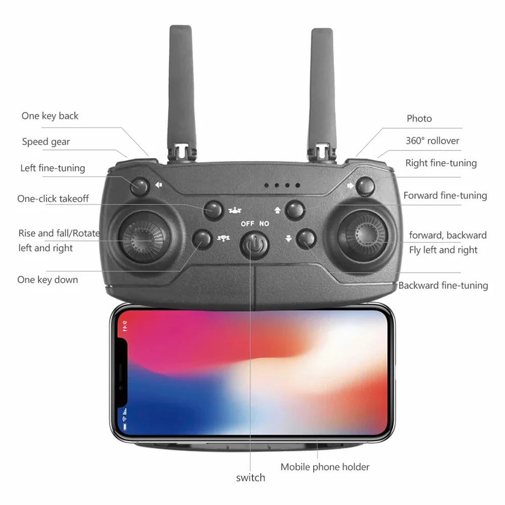 Professional Drone E88 4K Wide Angle HD 1080P Camera WiFi FPV Height Hold Foldable RC Drone Quadrotor Helicopter Childrens Toys