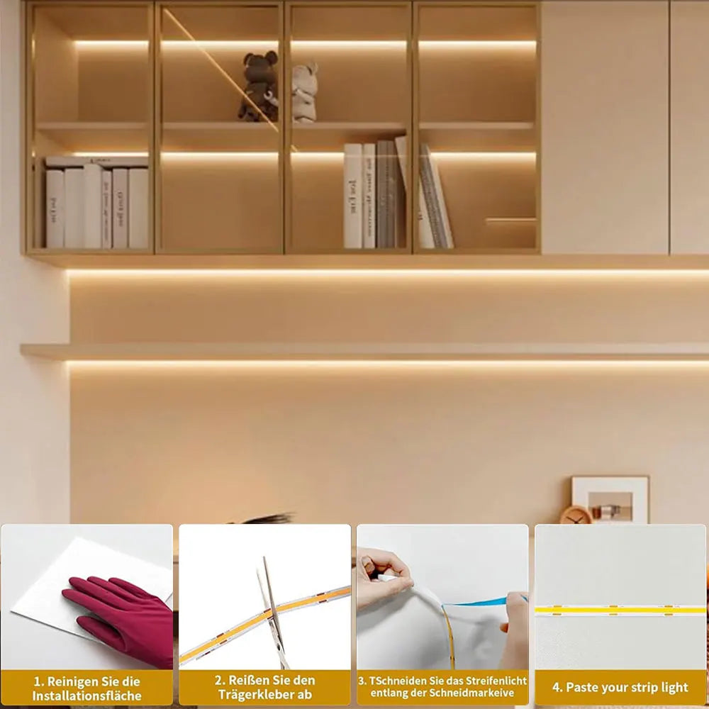 COB LED Strip Lights 5V USB 1/2/3M Strip 1-6 Pcs With Penetrating Wood Touch Dimmer Switch For Kitchen,Showcase,Cabinet Lighting