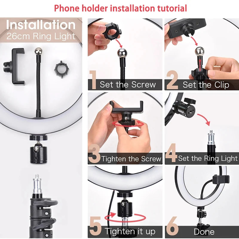 LED Ring Light Photography Adjustable Lighting Phone Ringlight With 20cm Tripod Stand USB Round Fill Lamp For Phone Video Live