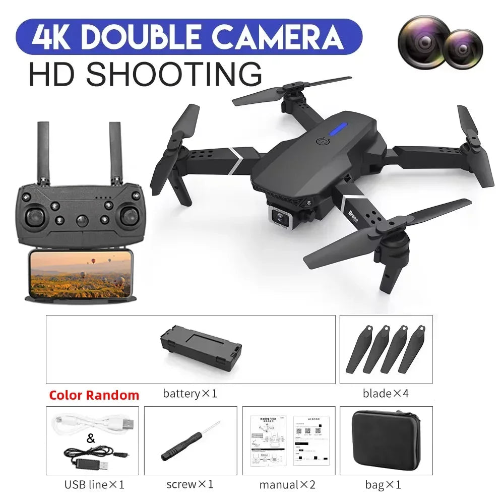 DWI D19 E88 Pro Drone 4K Professional HD RC Airplane Dual Camera Wide Angle Head Remote Quadcopter Toy Helicopter for Adults Kid