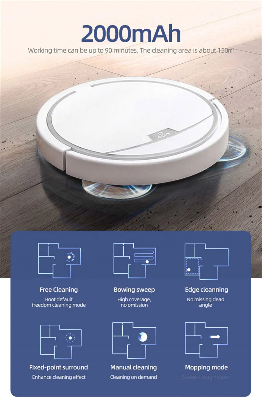 Smart Vacuum Cleaner Robot Household Automatic App Control 2800PA Suction Quiet Wet Dry Floor Sweep Mopping Cleaning Machine