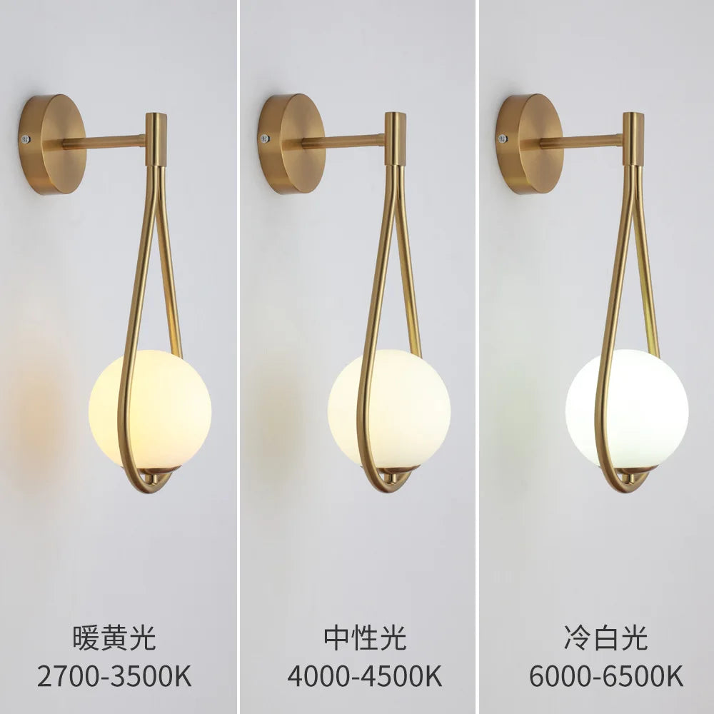 Modern Glass Ball Wall Light Luxury Gold Sconce Living Room Bedroom Bedside Aisle Staircase Nordic Wall Mount Indoor Decor Lamp